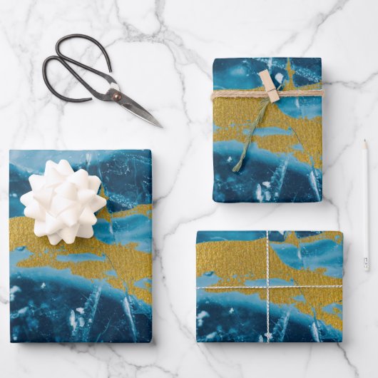 Geode Agate Gemstone Blue en Gold Inpakpapier Vel (Voorkant)