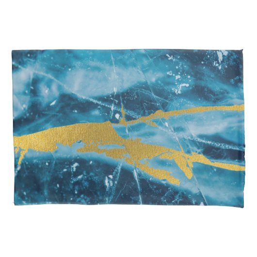 Geode Agate Gemstone Blue en Gold Kussensloop (Voorkant)