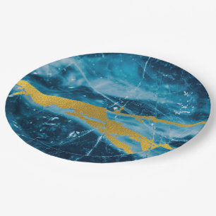 Geode Agate Gemstone Blue en Gold Papieren Bordje