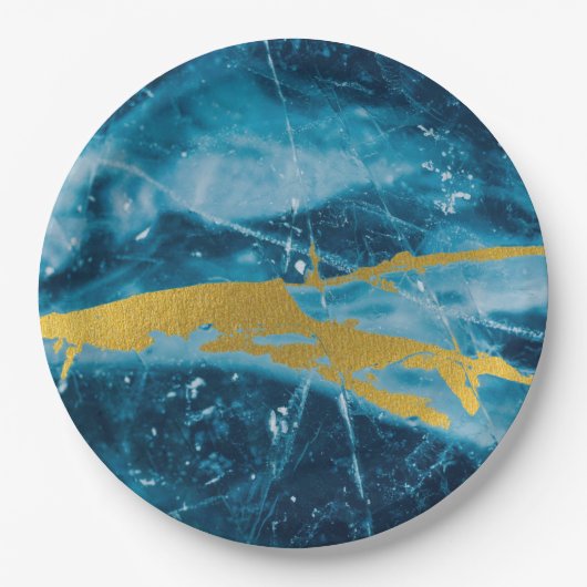 Geode Agate Gemstone Blue en Gold Papieren Bordje (Voorkant)