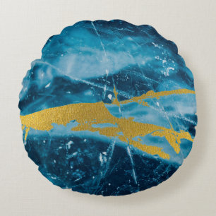 Geode Agate Gemstone Blue en Gold Rond Kussen