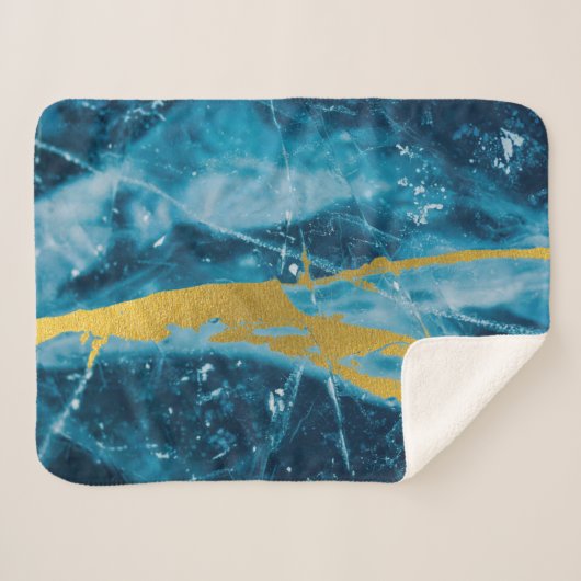 Geode Agate Gemstone Blue en Gold Sherpa Deken (Voorkant (horizontaal))