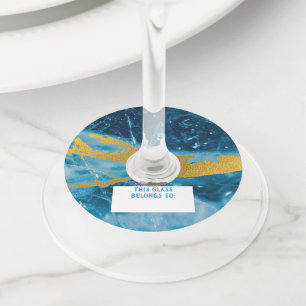 Geode Agate Gemstone Blue en Gold Wijnglaslabel