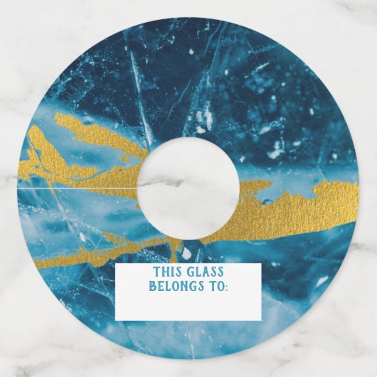 Geode Agate Gemstone Blue en Gold Wijnglaslabel (Achterkant)