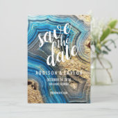 Géode d'agate bleu aqua enregistrer la date carte (Debout devant)