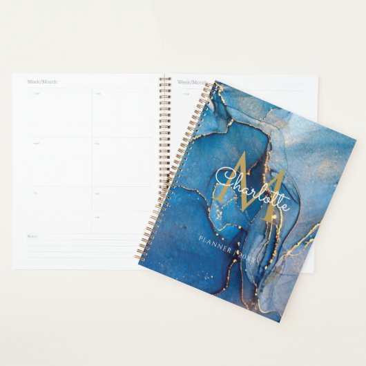 Géode d'agate bleue Monogramme doré Script 2023 (Devant avec enveloppe)