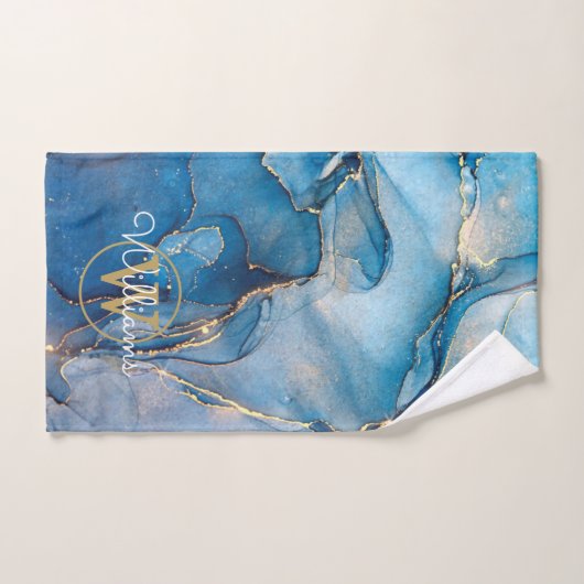 Géode d'agate bleue Monogramme Or (Serviette à main)