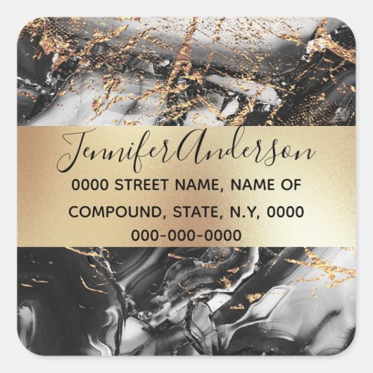Geode faux goud zwart marmer textuur moderne chic vierkante sticker (Voorkant)
