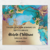 Geode faux gouden agaat waterverf pauw blauw chic sparkling wijnetiket (Enkel label)