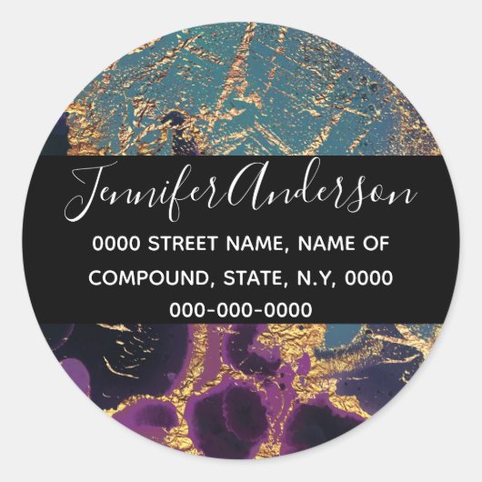 Geode faux gouden blauw paarse marmeren textuur ronde sticker (Voorkant)