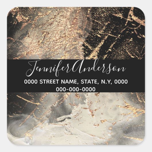 Geode faux gouden zwarte verf textuur look chic vierkante sticker (Voorkant)