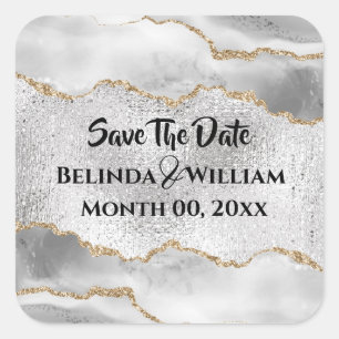 Geode faux zilvergouden witte waterverf vierkante sticker
