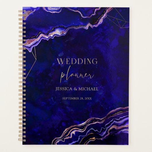 Geode géométrique Deep Blue Rose Gold Agate Mariag (Devant)