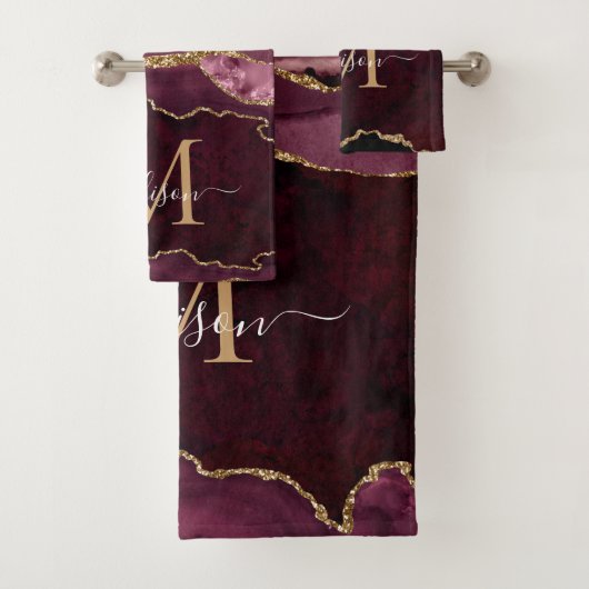 Géode moderne Agate Bourgogne or Monogramme (En situation)