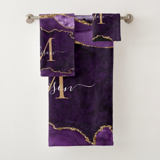 Géode moderne Agate Purple Gold Monogramme (En situation)