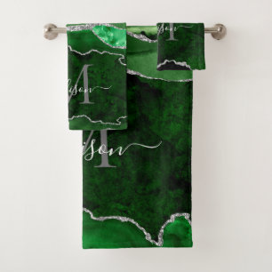 Géode moderne Agate vert Silver Monogramme Script