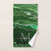 Géode moderne Agate vert Silver Monogramme Script (Serviette à main)