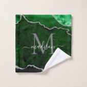Géode moderne Agate vert Silver Monogramme Script (Gant de toilette)