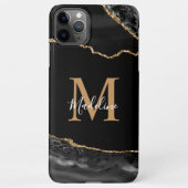 Geode monogram zwart-wit en goudgrijs iPhone hoesje (Achterkant)