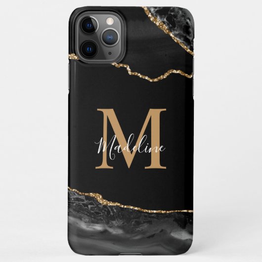 Geode monogram zwart-wit en goudgrijs iPhone hoesje (Achterkant)
