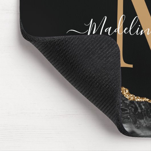 Geode monogram zwart-wit en goudgrijs muismat (Hoek)