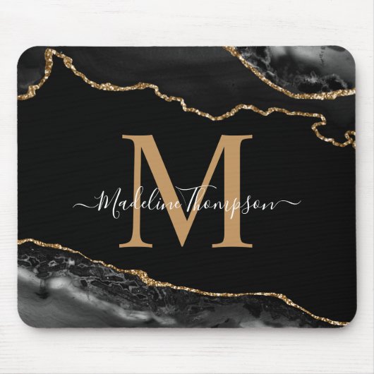 Geode monogram zwart-wit en goudgrijs muismat (Voorkant)