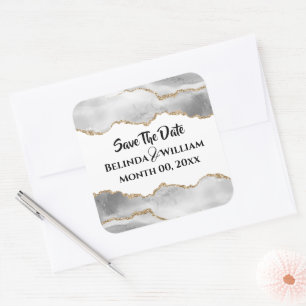 Geode namaak goud witte agaat koppels getrouwd vierkante sticker