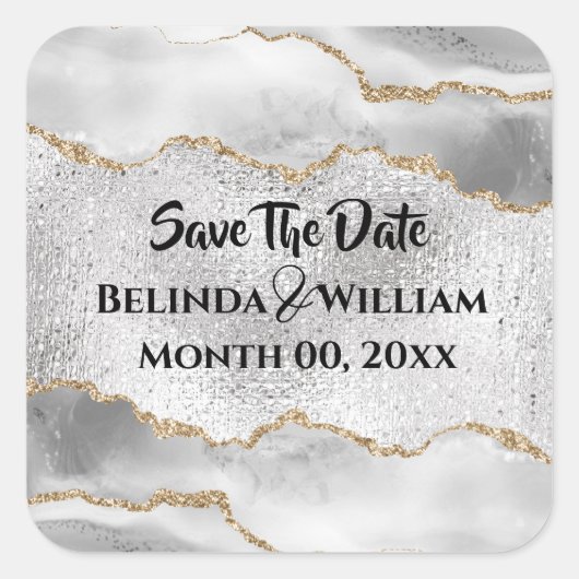 Geode namaak zilver goud wit agaat waterverf chic vierkante sticker (Voorkant)