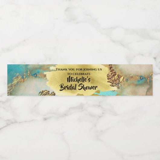 Geode pauw kleuren waterverf agaat goudblauw waterfles etiket (Enkel label)