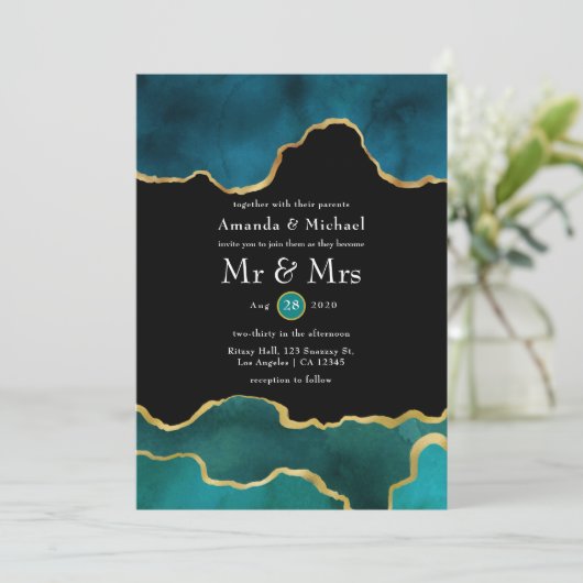 Géode turquoise et or Agate Faire-part de mariage  (Debout devant)