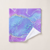 Géode Violet Bleu Vibrant & Imprimé Léopard Argent (Gant de toilette)