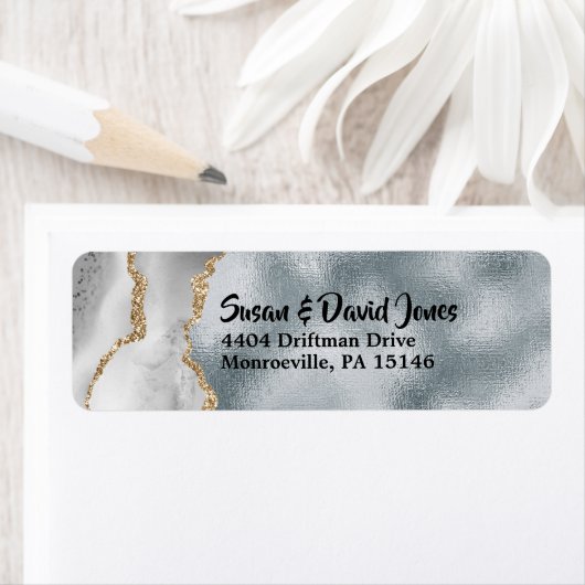 Geode waterverf voor zilvergoudbruin elegant etiket (Insitu)