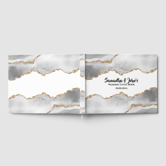 Geode witte agaat waterverf faux gold chic gastenboek (Volledig)