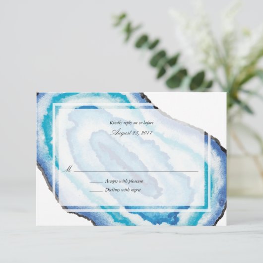 Géodes d'aquarelle bleue Mariage RSVP (Debout devant)