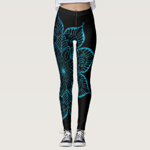 Geoffcentreerd Blauwgroen Faux Glitter Mandala op  Leggings