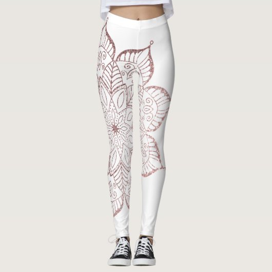 Geoffcentreerd Roos Gold Faux Glitter Mandala, wit Leggings (Voorkant)