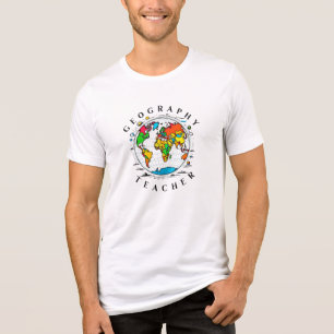 Geografie Leraar tekst met kleurrijke Wereldbol Gr Tri-Blend Shirt