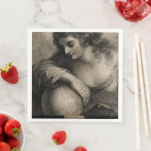 Geografie Vrouw Portret Wereldbol  Engraving Servetten (Insitu)