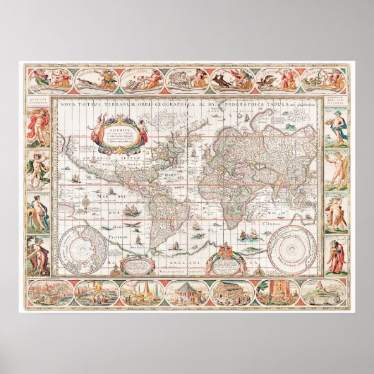  geografische kaart van de wereld 1636-1650 poster (Voorkant)