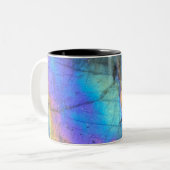 Geologie Labradorite steen kleurrijk kristal patro Tweekleurige Koffiemok (Voorkant links)
