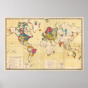 geologische kaart van de wereld (1875) poster