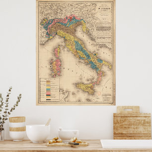 Geologische kaart van Italië 1844 Poster