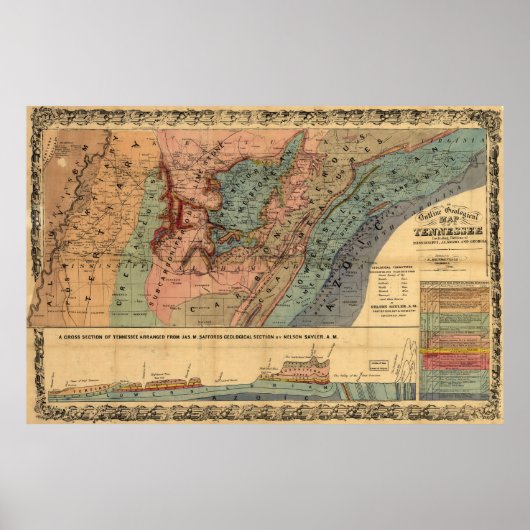 Geologische kaart van Tennessee (1866) Poster (Voorkant)