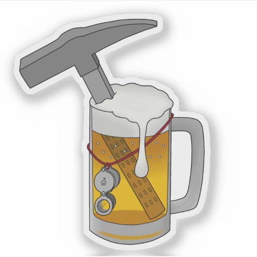 Geologist's Beer and Rock Hammer Vinyl Sticker (Voorkant)