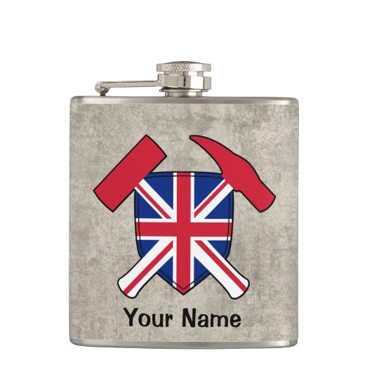 Geologist's Rock Hammer en Union Jack Logo Heupfles (Voorkant)