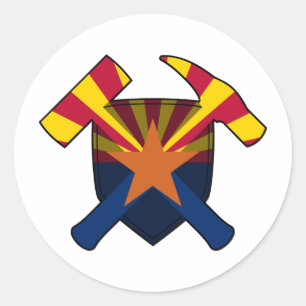 Geologist's Rock Hammer Shield- Arizona State Flag Ronde Sticker