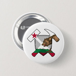 Geologist's Rock Hammer Shield - Californië Vlag Ronde Button 5,7 Cm