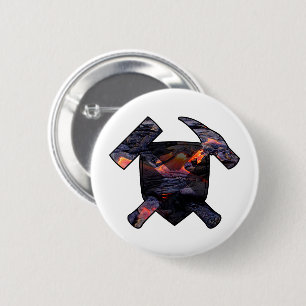 Geoloog hamer en lavastroom logo ronde button 5,7 cm
