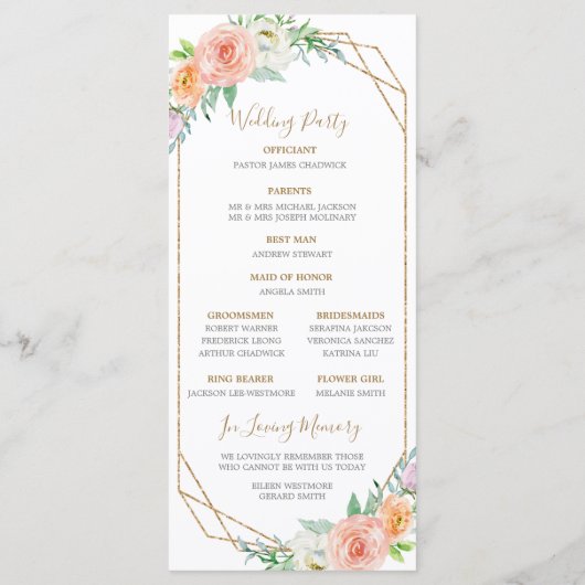 Geometri Waterverf Bloemen Trouwprogramma Programma (Achterkant)