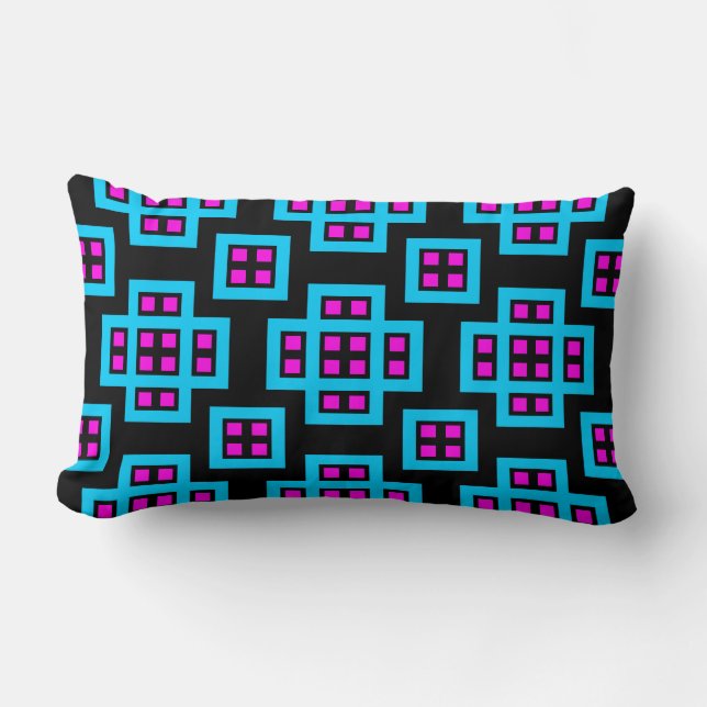 Geometric 030614 - Sky Blue en Magenta on Black Kussen (Voorkant)